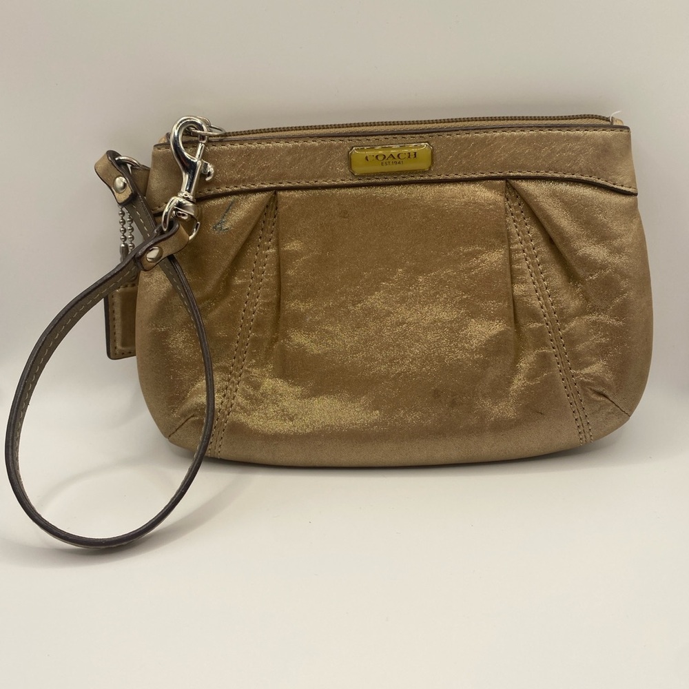 Coach Tan Leather Wristlet with Pleated Design